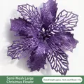 Fleur de poinsettia violette à paillettes de 16cm pour sapin et couronne de Noël - Pourpre d'Iode