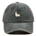 Close-up of white alpaca embroidery on dark gray washed cotton baseball cap - Adjustable / Army Green
