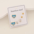 Detail of 3-pair stainless steel earring set with evil eye heart and zircon studs - Blue Heart Droplet Style (2#)
