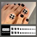 Glossy black and white checkerboard press-on toenails kit, 24 pieces set for pedicure - JJP133-B3 Black & White Checkered