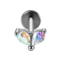 Silver stainless steel labret stud featuring teardrop rainbow opal crystals - 1.2x6mm / Steel-2 AB Zircon Waterdrops