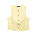 Women's light yellow linen vest and high waisted casual shorts set for summer style - XS / Tops / Yellow Top