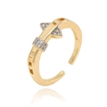 Detailed macro view of a gold open ring featuring hollow rectangular patterns and zircon - Rectangular Hollow Open Ring (J1530)