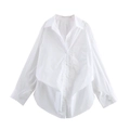 Detailed flat lay of white long sleeve poplin shirt with a classic pointed collar - XS / White
