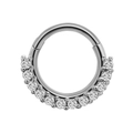 Silver marquise zircon piercing ring with eleven sparkling round clear stones in a steel hoop - 1.2x8mm / Style 3-Steel Color