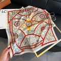 Elegant silk scarf featuring vibrant red geometric borders and artistic tree of life print - New Silk Scarf Small Square Scarf Size 37 / 65