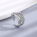 Vintage layered S925 silver open ring with Forever engraving and oxidized finish - Silver Vintage Forever Lettering Ring (DZ-834)