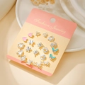 7-piece set of silver titanium steel earrings with hearts and butterfly motifs - Silver Heart Cross (E1913-1)