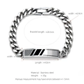 Stainless steel Cuban chain bracelet with black striped curved bar and polished finish - Silver Textured (W-6-3)