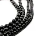 Perle tonde in agata nera naturale di varie dimensioni per gioielli fai da te - 3mm (Circa 120 Perline) Lunghezza 38CM / Agata Nera Grado A