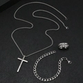 Men's 3-piece silver jewelry set with cross necklace, Cuban bracelet, and textured ring - Silver