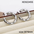 Hammered texture silver stainless steel hoop earrings in 35x6mm size for women - Hammered Wide Style (XE92245S-1043)
