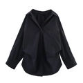 Detailed flat lay of black long sleeve shirt with lapel collar and single chest pocket - XS / Black