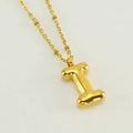 Golden 18K stainless steel bubble necklace with letter I bone-shaped pendant on white background - Letter I / Gold
