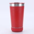 Red 16oz stainless steel insulated travel mug with integrated wireless speaker base - 16oz / Red (Upgraded with Speaker)