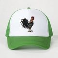 Green and white mesh trucker hat with rooster graphic print and adjustable strap for sun protection - One Size / Green