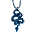 Macro detail of blue stainless steel snake pendant with polished metallic finish - Pendant + Blue Box Chain / Blue