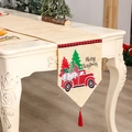 Christmas table runner with red truck, gnome print and plaid borders with tassels - Santa Truck Style
