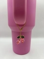 Pink cherry cup charm accessory with golden chain for handbags and backpacks - Pink