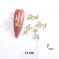 Detailed 12mm x 6mm golden butterfly nail art charms with sparkling rhinestones set - 1479# Gold Rhinestone Bowknot