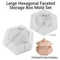Moule silicone pour boîte hexagonale avec couvercle et exemple de produit fini rose - Grande boîte de rangement hexagonale à facettes (base + couvercle)