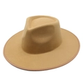 Classic khaki wool fedora hat with wide brim and elegant ribbon edge for women - M (56-58cm) / Camel