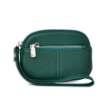 Mini porte-monnaie en cuir vert avec poche zippée à l'avant et dragonne assortie - Vert Foncé
