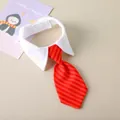 Cravatta a righe rosse e arancioni per animali con colletto bianco per cani e gatti - S (Collo 27cm) / Strisce Arancione e Rosso