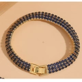 Drierijige blauwe saffier zirkoon armband met 14K goudlaagje en handige vouwsluiting - Koningsblauw