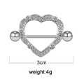 Detailed view of silver heart piercing jewelry with zircon stones and 3cm width scale - Silver Heart Rhinestone Style