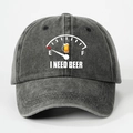 Vintage-Waschung Baseballkappe in Anthrazit mit I NEED BEER Stickerei für Bierfans - Einheitsgröße / Schwarz