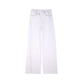 White high-waisted wide-leg denim jeans with asymmetric cross-waist button closure - XS / Bottoms / Light Gray