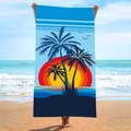 Double-sided microfiber beach towel featuring a tropical sunset and coconut tree design - B65-Tropical Sunset Palm / 160cm x 80cm