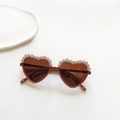 Kids heart-shaped sunglasses in clay red with flower lace trim and dark lenses - Sand Purple