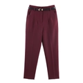 Women's burgundy high-waist straight trousers with a slim black belt on white background - XS / Wine Red