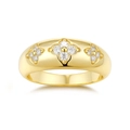 Polished S925 silver ring with gold finish and three floral moissanite clusters - R15122+gra/black Card / US Size 7 / Circumference 54.3mm