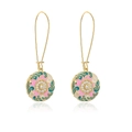 Close-up of gold-plated bohemian enamel earrings with geometric patterns and zircons - Pink Auspicious Cloud / Gold