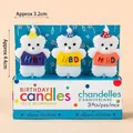 Three-piece set of bear-shaped birthday candles in colorful sweaters and gift packaging - White Bear HBD Candle / 3 Pcs/Set / White Bear