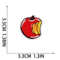 Detailed embroidery patch showing a red apple shape with banana interior texture - Bitten Apple (W25SG-048-20)