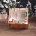 Brown kraft Christmas cupcake box with 4-cavity insert and clear window 16x16x7.5cm - 4-Hole Snowman Santa