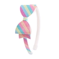 Serre-tête pailleté arc-en-ciel pour enfants avec rayures pastel et base en plastique - Serre-tête rayé coloré