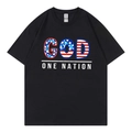 Schwarzes Baumwoll-T-Shirt mit GOD ONE NATION Buchstaben-Print im lockeren Stil - XS / Schwarz