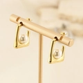 French retro square gold earrings with white pearl inlay on a T-shaped display stand - Gold Color Pearl Style (KE112681-MZ0Z)