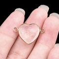 Natural rose quartz heart connector with rose gold plating for DIY jewelry making - Clear Quartz Double Hole (Gold)