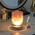 Pink salt crystal lamp with warm light and natural wood base for aromatherapy decor - Pink Crystal + LED Base + 10ml Oil
