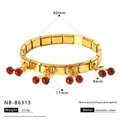Detailed view of golden stainless steel bracelet with 17mm red cherry charm dimensions - Cherry Cluster Bracelet (NB-B6313)