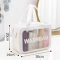 White waterproof PU washbag with clear window and dimensions 30cm x 14cm x 20cm - Double Layer Large - Dry Wet Separation / White