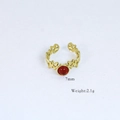 Detailed view of gold plated ring with 7mm red gemstone and 2.1g weight specs - Red Stone Hollow Flower Style