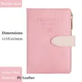 Pink PU leather RFID passport holder with buckle closure and side zipper pocket - Snap Button Style / Pink