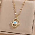 Goldene Hamsa-Hand-Halskette mit Evil Eye Anhänger und weißen Strasssteinen - Gold Weißer Zirkon Blaues Öl